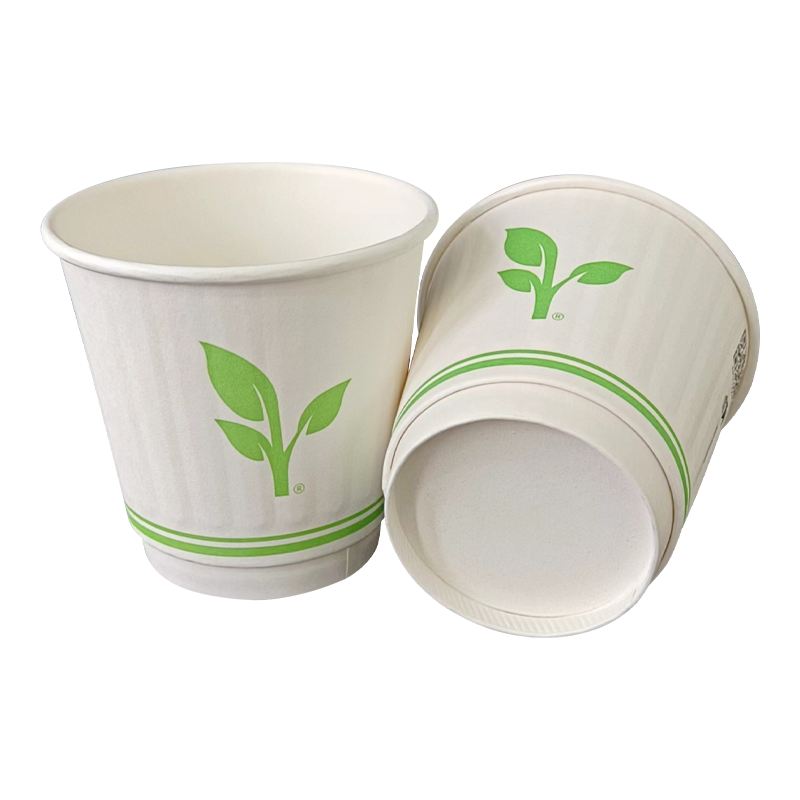 Vaso de papel ecológico desechable con patrón de doble capa blanco de 9 oz