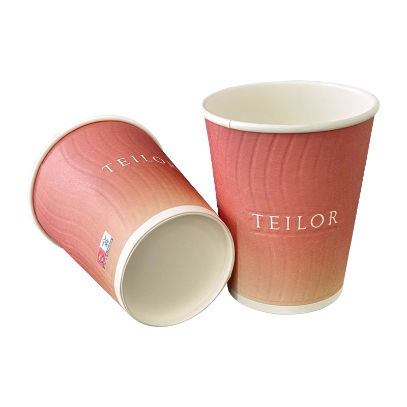 Vaso de papel ecológico desechable con patrón de doble capa blanco de 9 oz